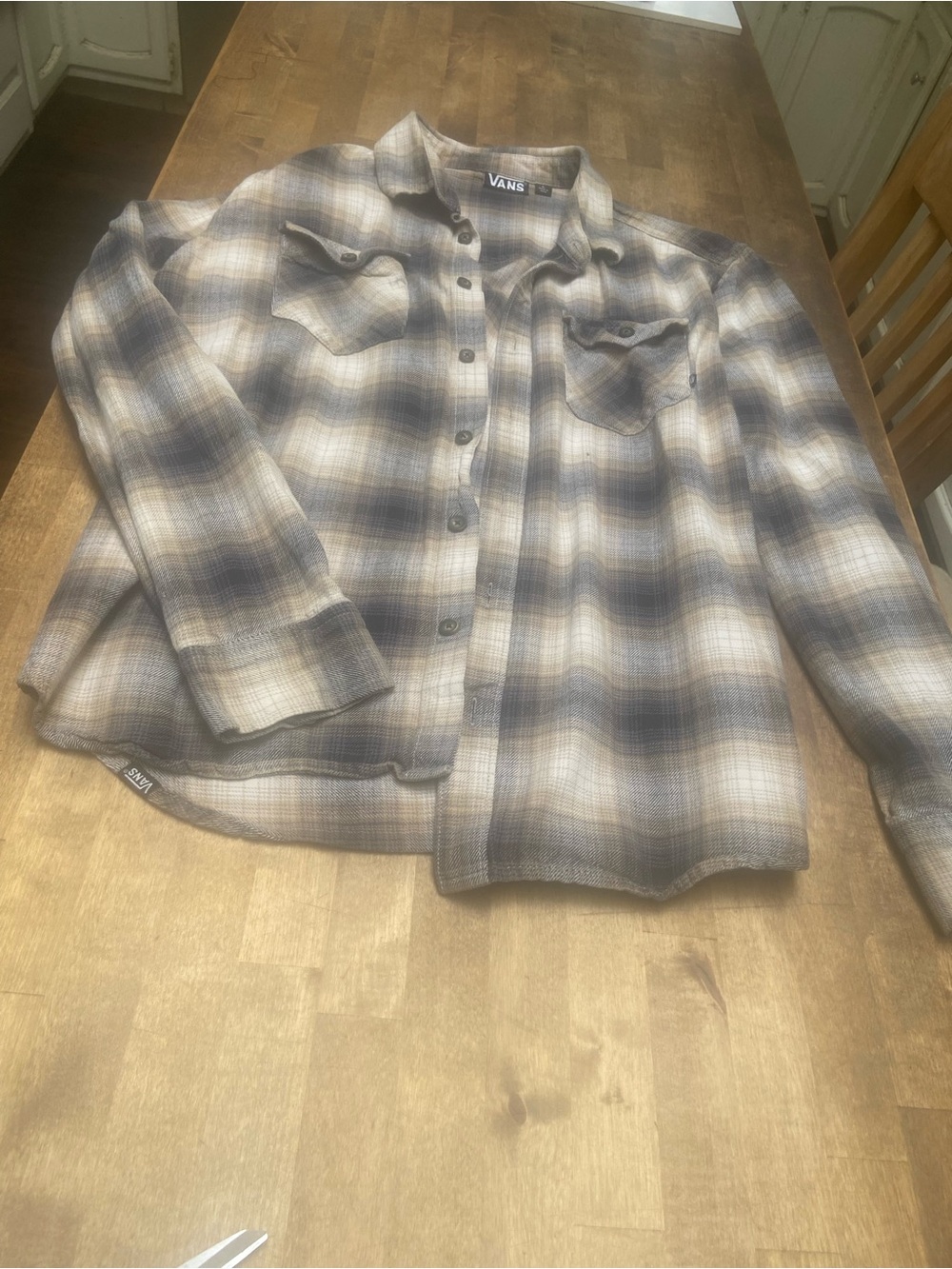 Vans Men's Plaid Button-Up Shirt in Beige and Gray Tones
